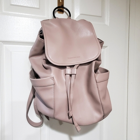 Elizabeth & James Tan Beige Slouchy Bucket Vegan Leather Drawstring Backpack EUC main image 12